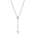 Collana a Y placcata oro 18K con perle turchesi, medaglia Maria e ciondolo a croce - Catena turchese dorata