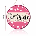 Detail of 30cm pink wooden heart door sign with black be mine calligraphy text - be mine Style (QRJ-GP-007-3)