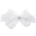 Baby white lace headband with rhinestone pearl bow centerpiece for photography - White Pearl Style