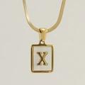 Golden stainless steel square white shell necklace featuring an X letter pendant - Letter X