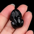 Polished black obsidian frog miniature carving in high gloss natural stone finish - Obsidian