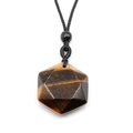 Natural tiger eye hexagon star pendant with black woven adjustable cord necklace - Tiger's Eye