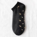Black glass crystal socks with small colorful floral patterns and ribbed cuff detail - One Size / All Black
