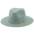Dettaglio cappello in paglia verde menta con trama fine e cinturino in pelle dorata - M (56-58cm) / Verde Menta