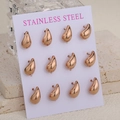 Set mit 6 Paaren minimalistischen tropfenförmigen Edelstahl-Ohrsteckern in Roségoldoptik - 6er-Set / Roségold