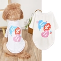 Detail of white mesh pet t-shirt with heart prints and positive English slogans - White Lips Heart
