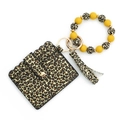 Leopard print card holder wristlet with yellow silicone beads and leather tassel - Yellow Spotted Leopard