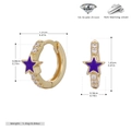 Macro view of purple star S925 silver earring with size chart and technical details - 925 Silver / Purple Drip Oil (Gold Plated 925 Silver)