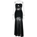 Sexy black strapless maxi dress with lace mesh patchwork and ruched mermaid hem details - S / Black
