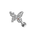Detailed macro view of a silver butterfly earring with clear zircons and flat back design - Silver Clear Butterfly