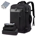 Schwarzer Reise-Rucksack-Set mit Packwürfeln und Schuhbeutel, großes Laptop-Fach. - Rucksack + 3 Organizer + Schuhtasche (8092) / Reines Schwarz