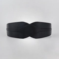 Detail of black wide waist belt featuring diamond stitched patterns and leather texture - Black 65cm