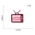 Detailed size view of pink retro television embroidery patch with CRAZY text - Pink TV