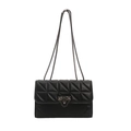 Classic black quilted crossbody bag with triangle stitching and metallic chain strap - Black