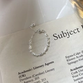Adjustable 925 silver plated beaded chain ring with olive engraved beads and drawstring - Carved Bead Chain Style / Silver-Carved Link Style