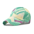Close-up of geometric gradient baseball cap with vibrant graffiti tie-dye canvas texture - Adjustable / Green