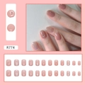 Pink press-on nail set R774 with silver glitter and floral patterns in short square shape - R774 Glitter Small Flower