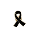 Black ribbon lapel pin with gold trim for awareness campaigns and charity events - Gold Black