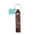 Vintage brown embossed leather keychain with a turquoise Texas pendant ornament - Texas Map / Brown Leather