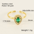 Adjustable 18K gold plated stainless steel ring with a green teardrop zircon stone - Water Drop Style / Green Zirconia