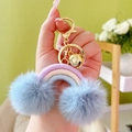 Portachiavi arcobaleno artigianale con corde di cotone viola rosa blu e pompon - Viola Blu