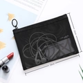 Portable black nylon mesh organizer bag with metal zipper for travel accessories - Model 08 Flat Small