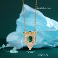 Elegant gold chain necklace with green rectangular gemstone and white zircon pendant - Emerald Green Shield Style
