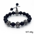 Men's punk beaded bracelet featuring matte black stones and silver vintage charms - Stainless Steel + Agate