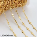 18k gold plated stainless steel cross chain for DIY jewelry making 1000x5mm - Gold 5mm Cross Element Chain (KLJ8684-Z)