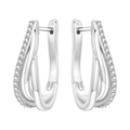 Boucles d'oreilles argentées avec pavé de cristaux croisés et finition polie brillante - Créole à Triple Courbe 4320