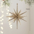 Puntale a stella dorata da 15cm per albero di Natale con glitter e sfondo a luci soffuse - Stella esplosiva champagne (1 pezzo)