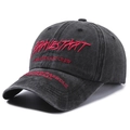 Casquette de baseball rétro en coton lavé noir avec broderie rouge pour femmes et hommes - Noir