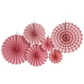 Pink paper fan set with 6 pieces including stripes and dots for party decoration - Pink Stripe