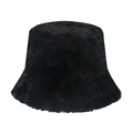 Sombrero de pescador de piel sintética negra gruesa para mujer invierno exterior - Negro