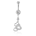 Silver belly button ring set featuring hollow heart pendants with inlaid cubic zirconia - Silver Heart