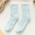 Light blue coral fleece socks with diamond pattern and white faux fur trim - Green