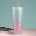 Pink and turquoise gradient mermaid scale tumbler with glitter finish and clear straw - 24oz / Dreamy Green Pink