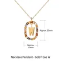 Gold letter W necklace pendant with colorful gemstones and oval frame detail - 925 Silver / Letter W (Gold)
