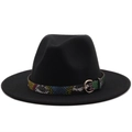 Detail of black wool fedora featuring colorful snakeskin pattern belt and gold buckle - L(58-60cm) / Black