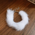 White faux fur bracelet with silver adjustable metal chain and clasp on wood background - Silver White Plush (Silver-White)