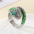 Anello a serpente argento con scaglie in smalto verde e occhi con pietre verdi - US 8 / Color Acciaio