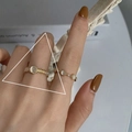 Golden cat eye stone ring set with vintage oval opal in elegant minimalist design - Gold Cat's Eye Rings Set (J1635)