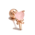 Pink heart-shaped zircon ear stud with a rose gold bow and screw-back closure - Heart with Bow / Rose Gold