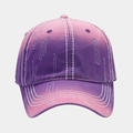 Detailed view of the purple pink gradient baseball cap with distressed rip effects - Purple