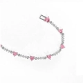 Detail of pink heart zircon bracelet with silver chain and classic lobster clasp closure - Style 3 Silver