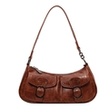 Vintage brown leather crescent bag with double front buckle pockets and shoulder strap - Brown