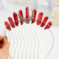 Handmade headband featuring natural red crystals and metallic moon crown design - Red