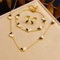 Golden jewelry set featuring black and white heart necklace, bracelet and earrings - Black and White Petal Style (N3199 B1531)