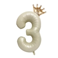 40-inch cream beige number 3 foil balloon with golden crown for birthday decoration - Cream White Crown Number 3