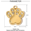 Detail view of 12mm golden paw print pendant with rhinestones and size measurements - Gold Bear Paw Rhinestone Style (YE688)